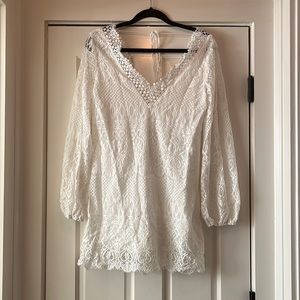 White Lace Long Sleeve Sundress, Size Small